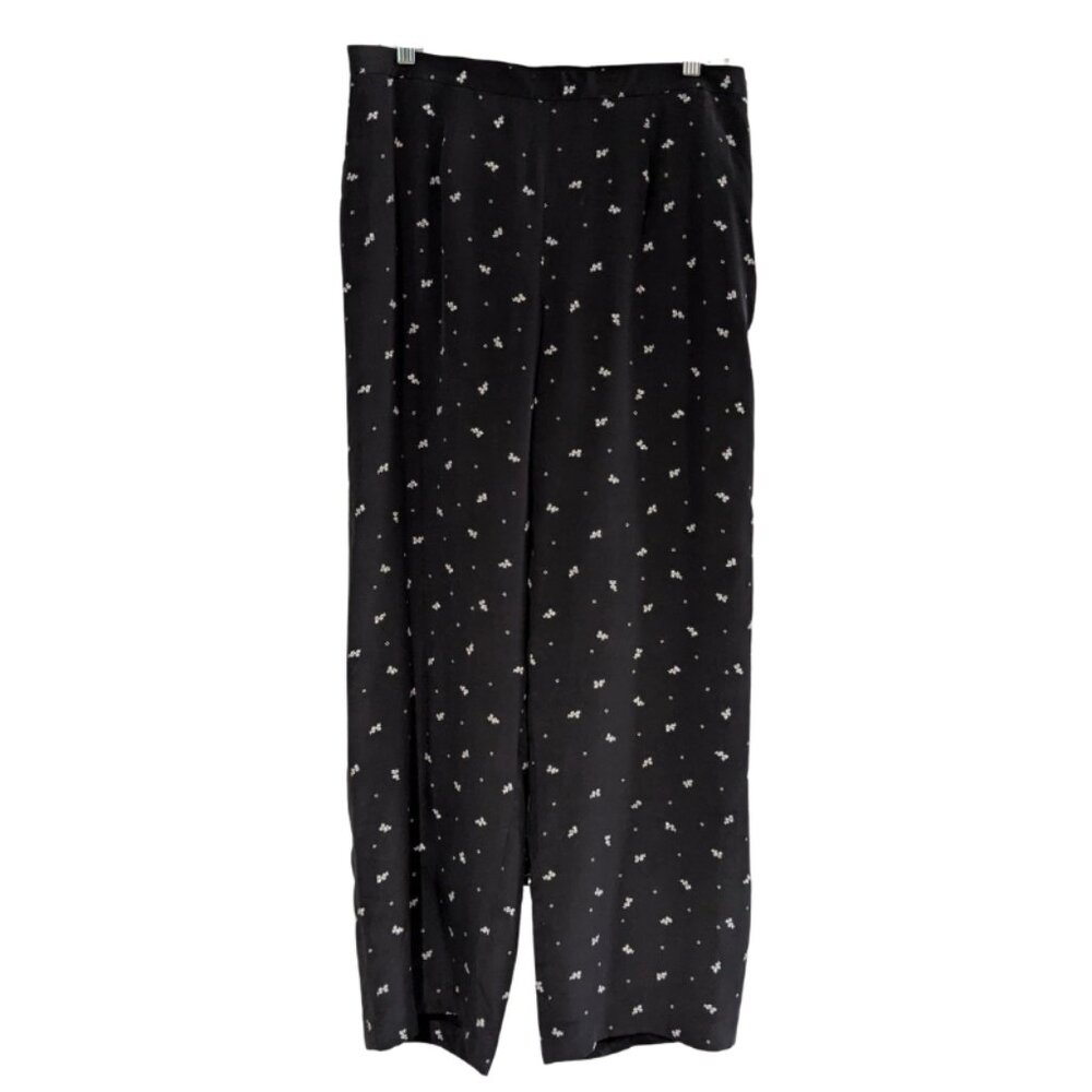 Jones New York Country Women's 100% Silk Pants, Black, 14 Petite, Floral, Lined